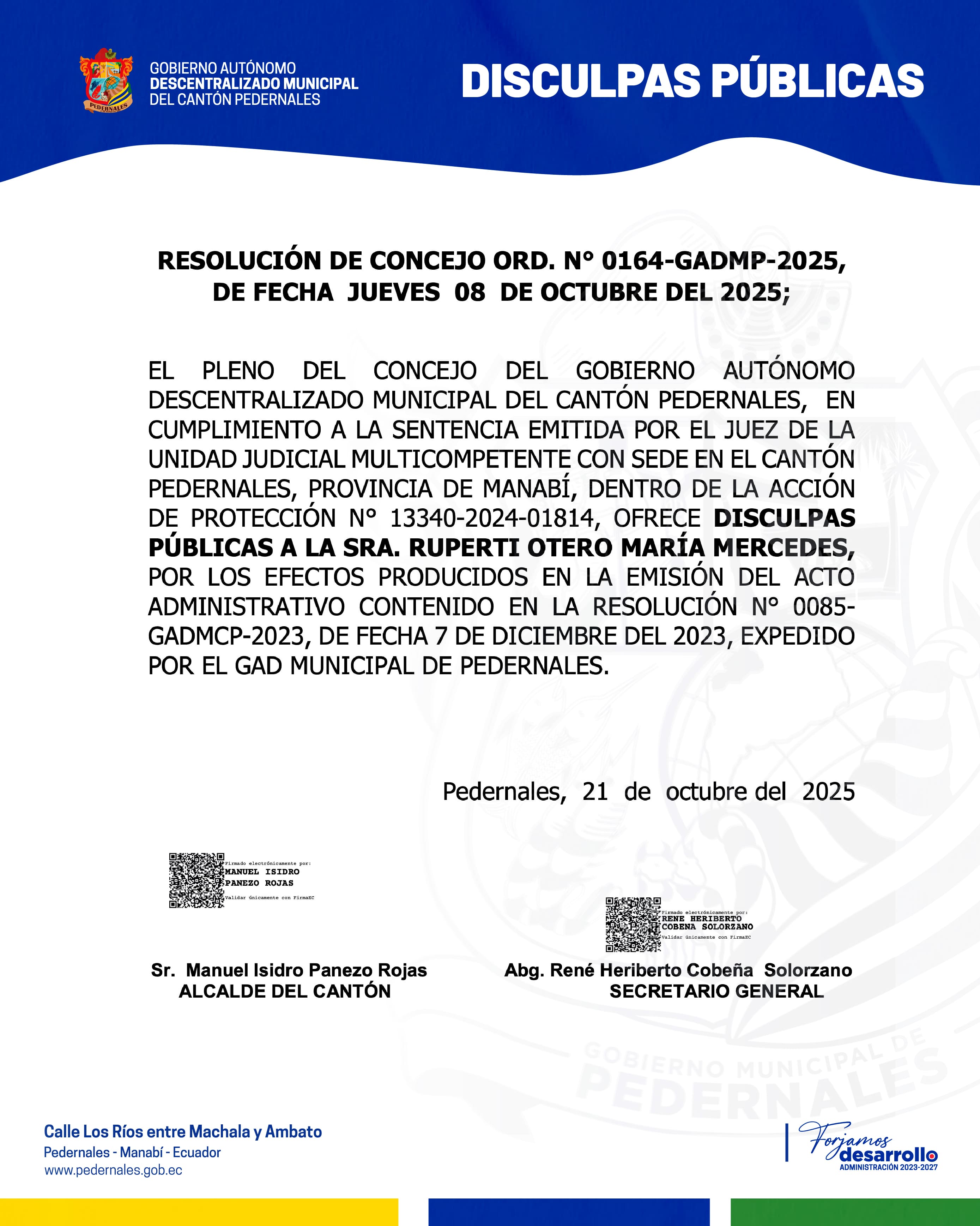 DISCULPAS PÚBLICAS - RUPERTI OTERO MARÍA MERCEDES